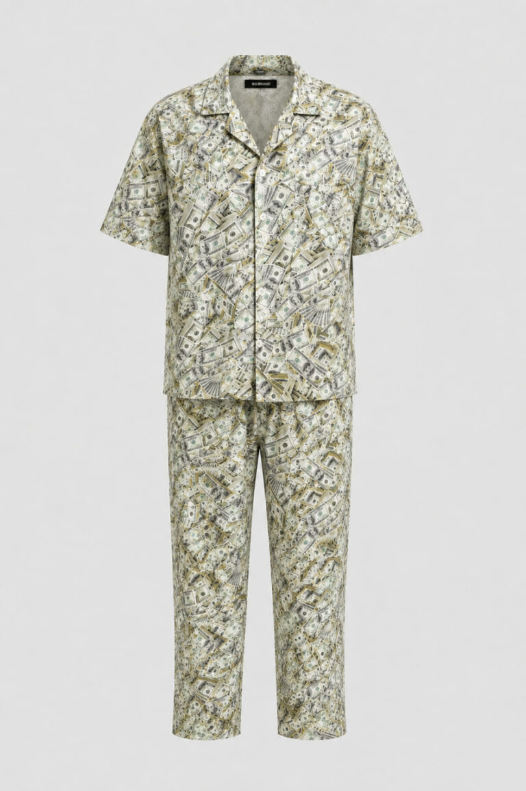BOBRAND Men's Pajama Set in Green – Viscose, Themed Print – Top and Pants