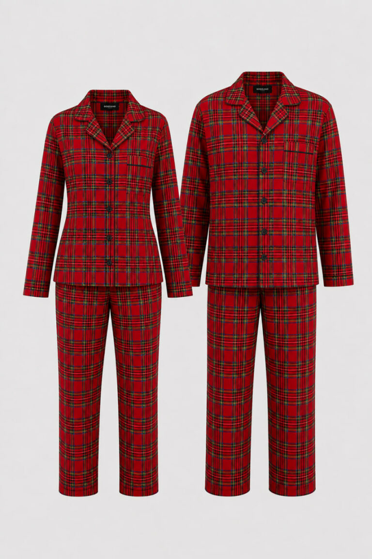 BOBRAND Family Matching Pajama Set in Red – Brushed Cotton, Plaid – Top and Pants (2 Pajamas)