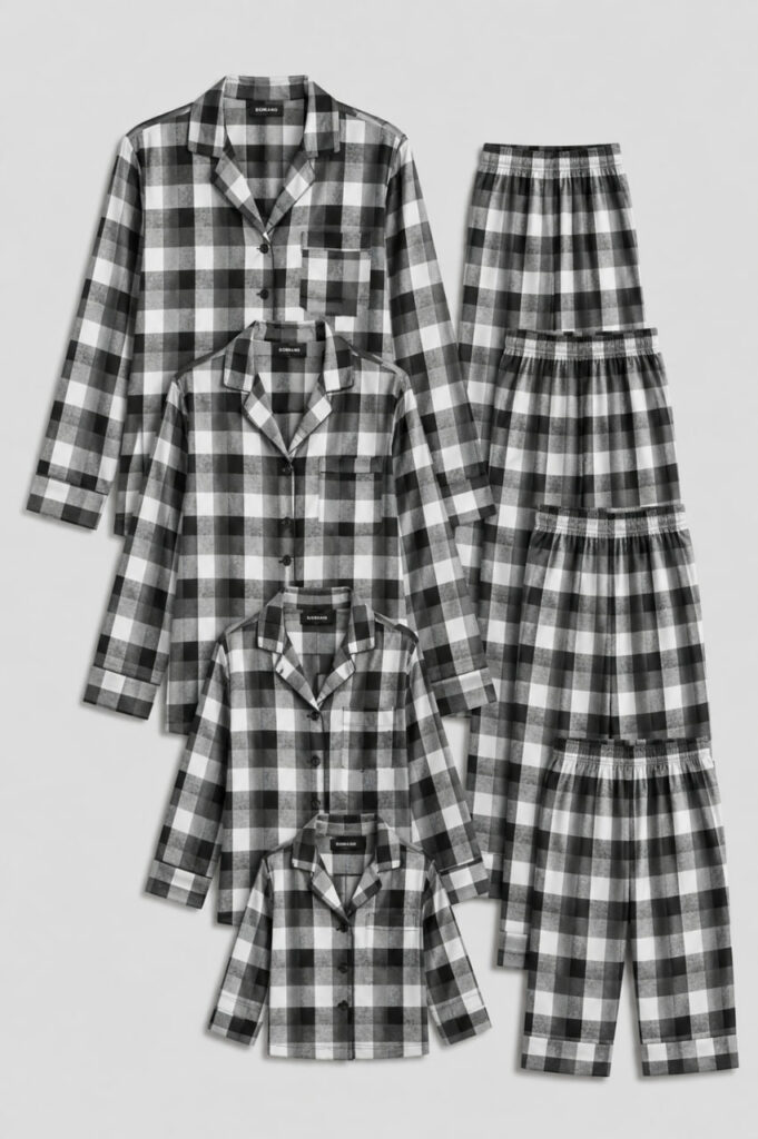 BOBRAND Family Matching Pajama Set in Gray – Brushed Cotton, Plaid – Top and Pants (2-4 Pajamas)