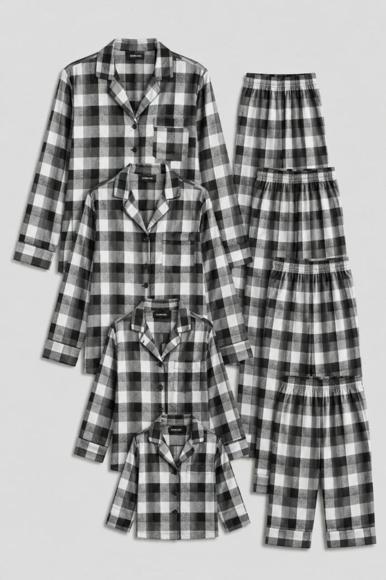 BOBRAND Family Matching Pajama Set in Gray – Brushed Cotton, Plaid – Top and Pants (2-4 Pajamas)