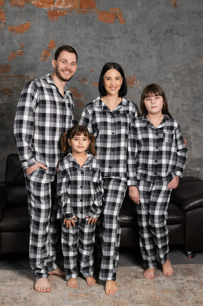 BOBRAND Family Matching Pajama Set in Gray – Brushed Cotton, Plaid – Top and Pants (2-4 Pajamas) - image 2