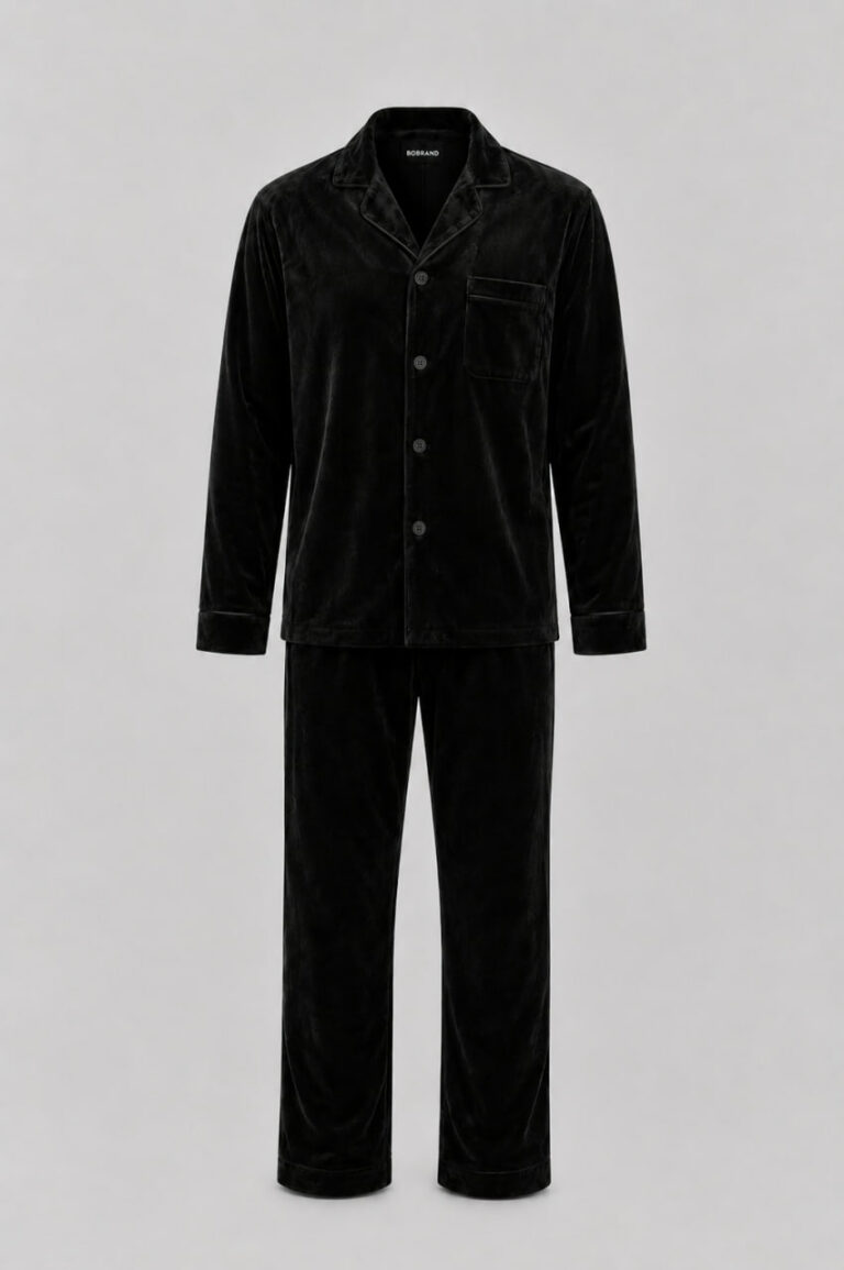BOBRAND Men's Pajama Set in Black – Cotton Velour – Top and Pants