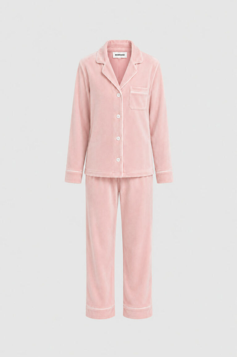 BOBRAND Kids' Pajama Set in Pink – Cotton Velour – Top and Pants