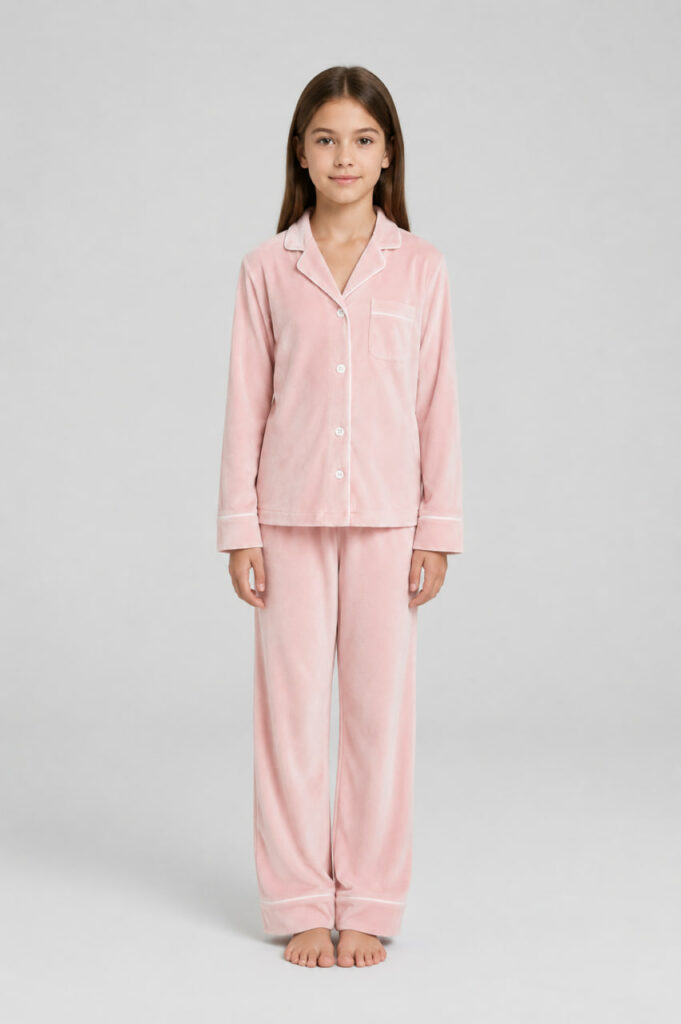 BOBRAND Kids' Pajama Set in Pink – Cotton Velour – Top and Pants - image 2