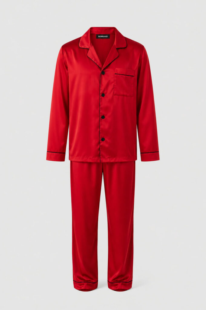 BOBRAND Men's Pajama Set in Red – Viscose – Top and Pants