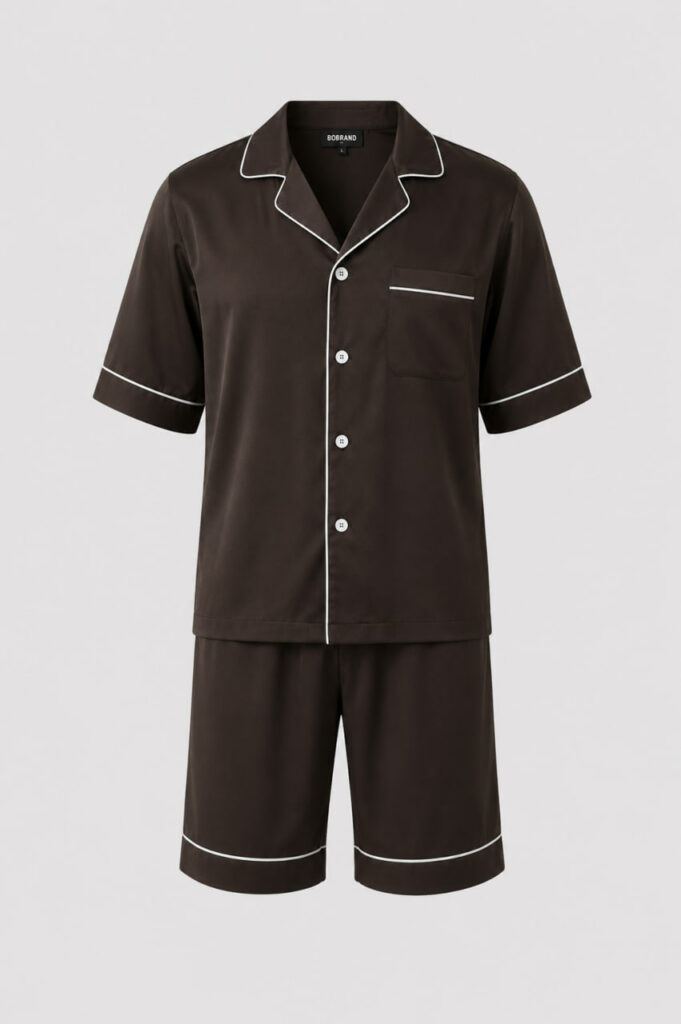 BOBRAND Men's Pajama Set in Brown – Viscose – Top and Shorts