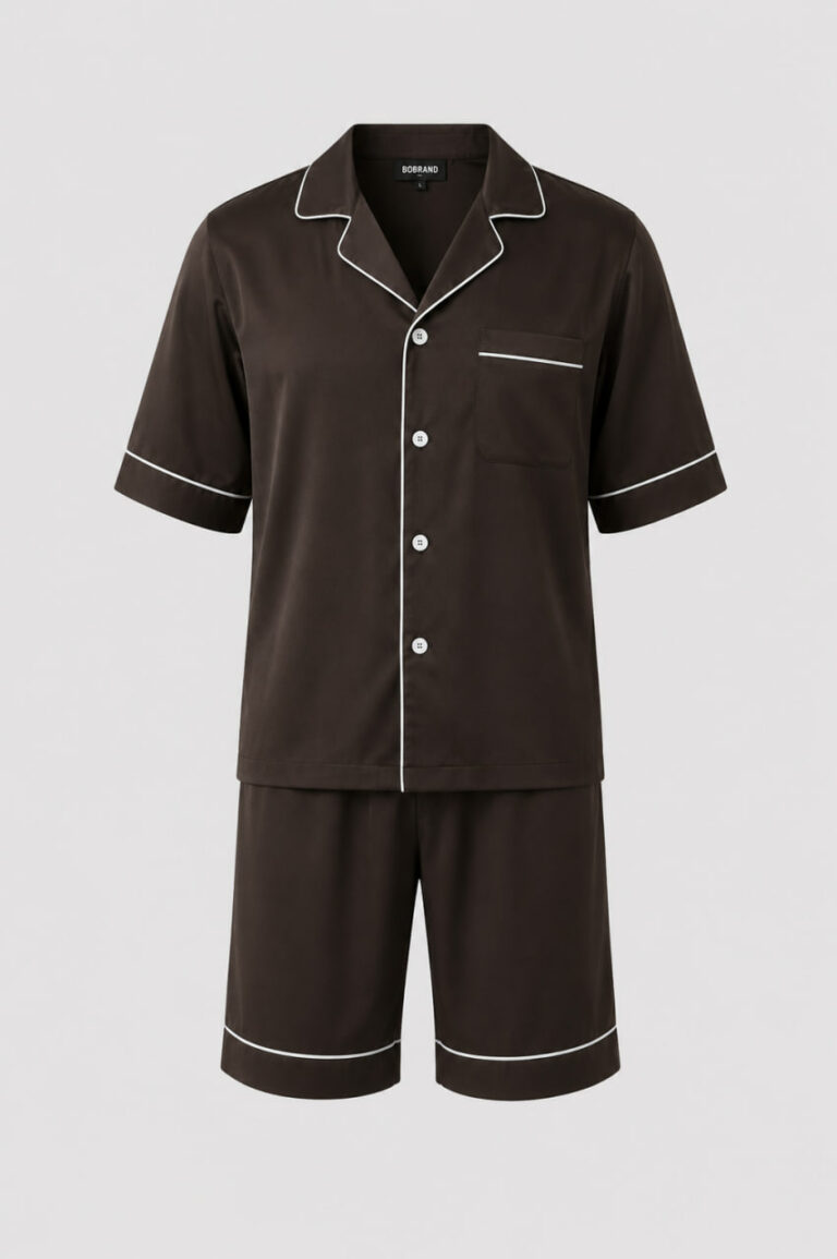 BOBRAND Men's Pajama Set in Brown – Viscose – Top and Shorts