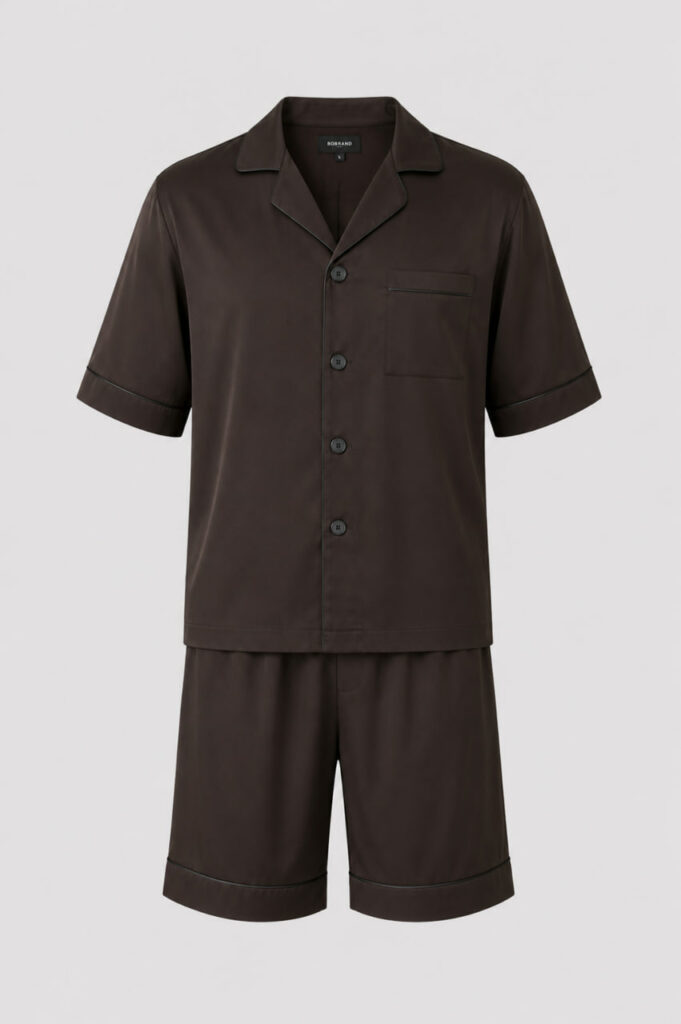 BOBRAND Men's Pajama Set in Brown – Viscose – Top and Shorts