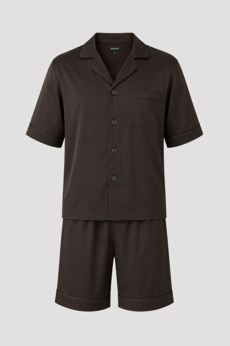 BOBRAND Men's Pajama Set in Brown – Viscose – Top and Shorts