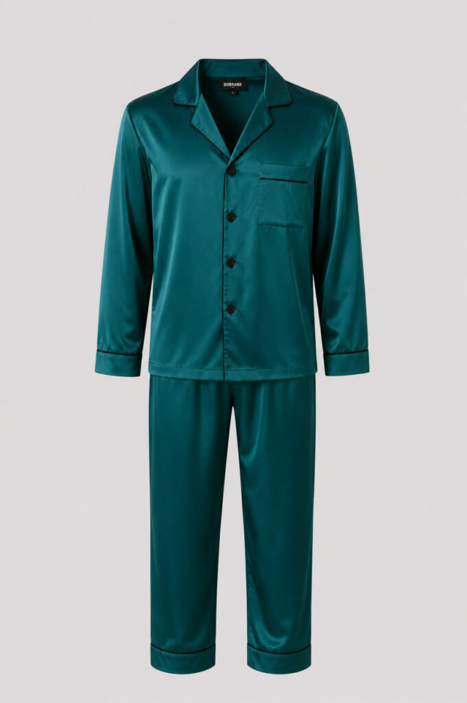BOBRAND Men's Pajama Set in Green – Viscose – Top and Pants