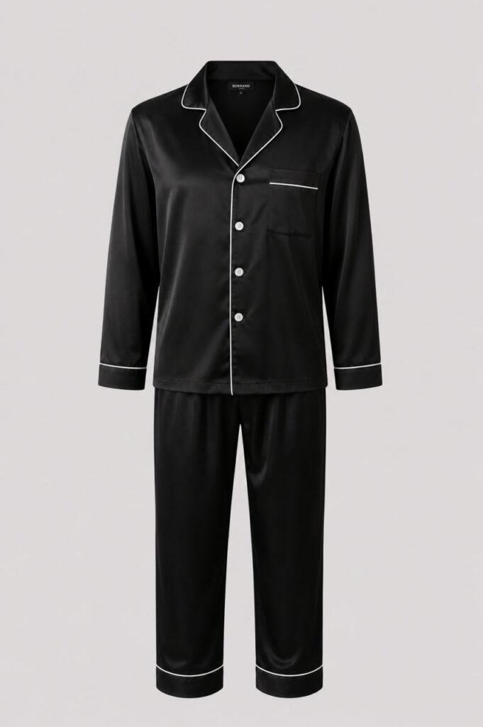 BOBRAND Men's Pajama Set in Black – Viscose – Top and Pants