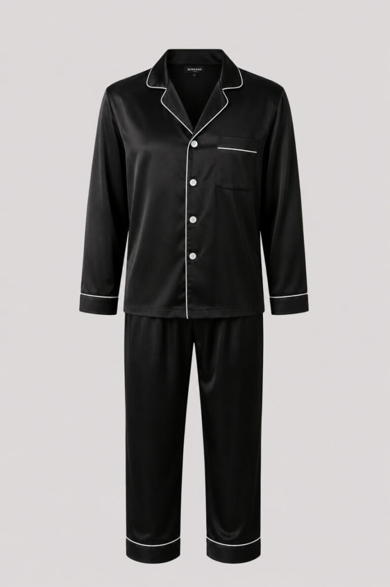 BOBRAND Men's Pajama Set in Black – Viscose – Top and Pants