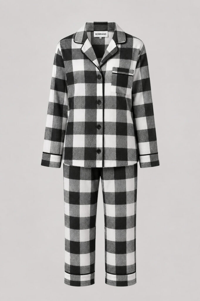 BOBRAND Kids' Pajama Set in Gray – Cotton Flannel, Plaid – Top and Pants