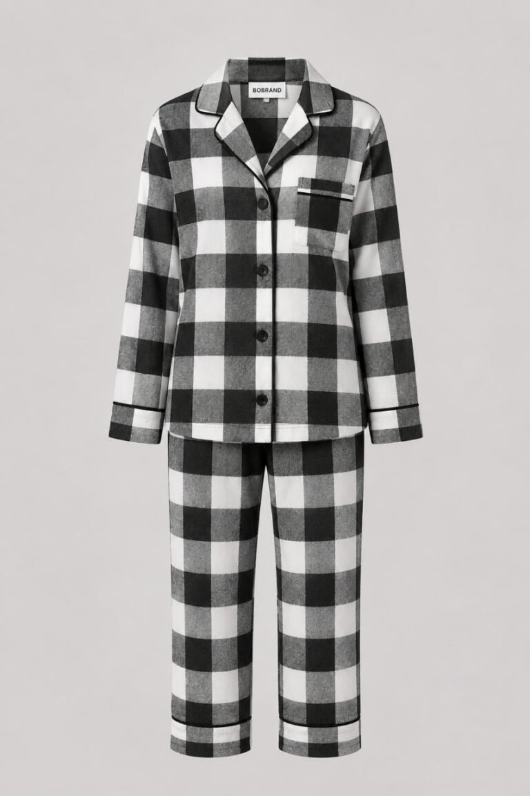 BOBRAND Kids' Pajama Set in Gray – Cotton Flannel, Plaid – Top and Pants