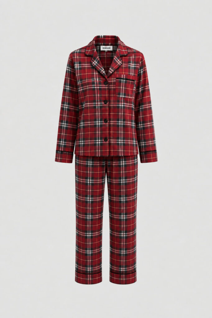 BOBRAND Kids' Pajama Set in Red – Brushed Cotton, Plaid – Top and Pants