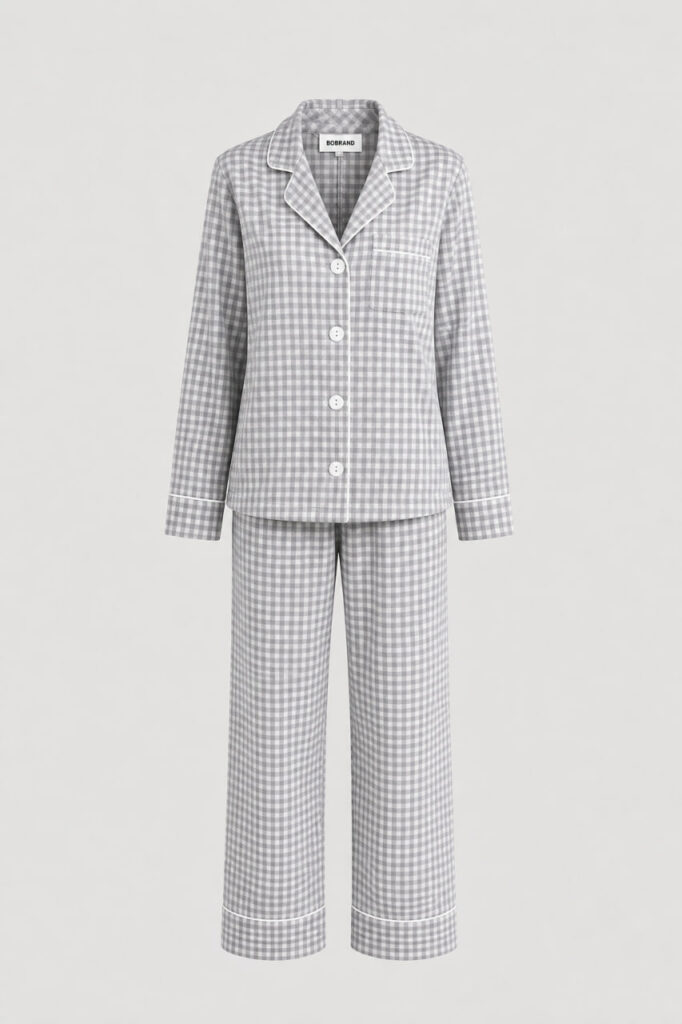 BOBRAND Kids' Pajama Set in Gray – Cotton Flannel, Plaid – Top and Pants