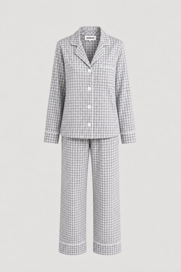 BOBRAND Kids' Pajama Set in Gray – Cotton Flannel, Plaid – Top and Pants