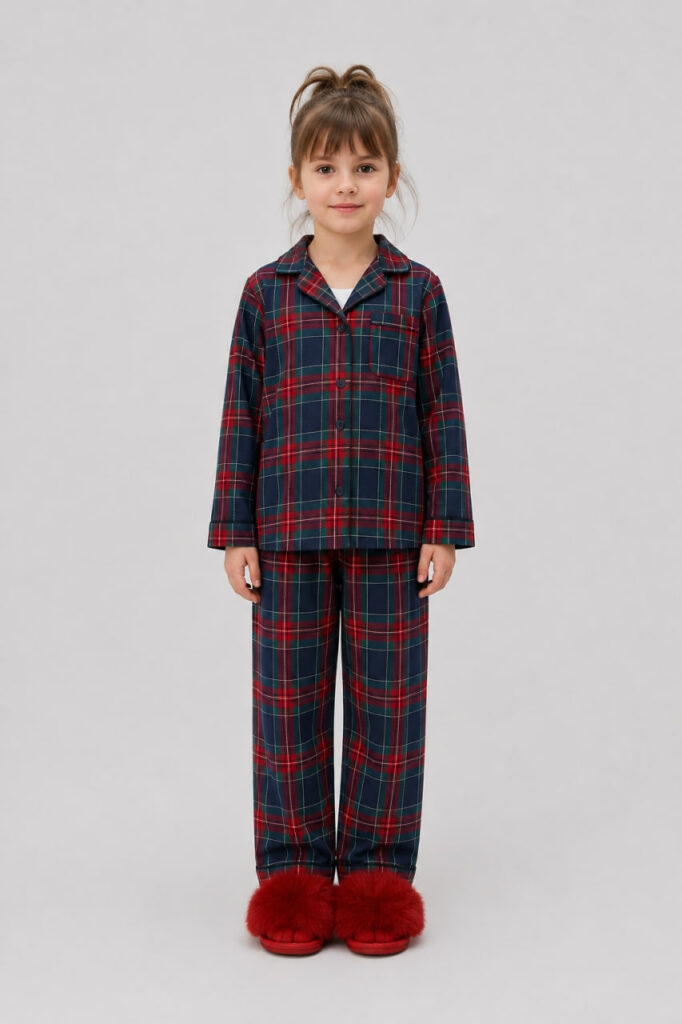 BOBRAND Kids' Pajama Set in Blue – Brushed Cotton, Plaid – Top and Pants - image 2