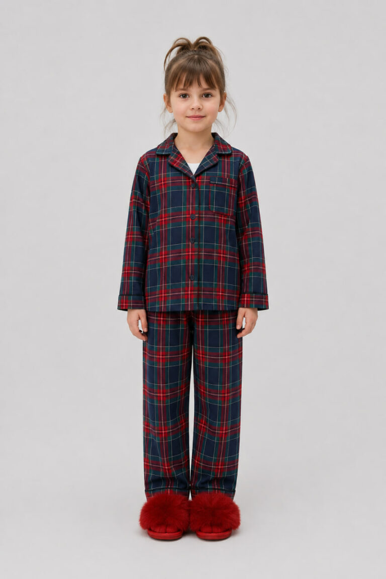 BOBRAND Kids' Pajama Set in Blue – Brushed Cotton, Plaid – Top and Pants - image 2