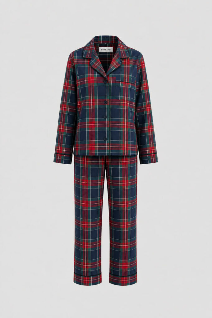 BOBRAND Kids' Pajama Set in Blue – Brushed Cotton, Plaid – Top and Pants