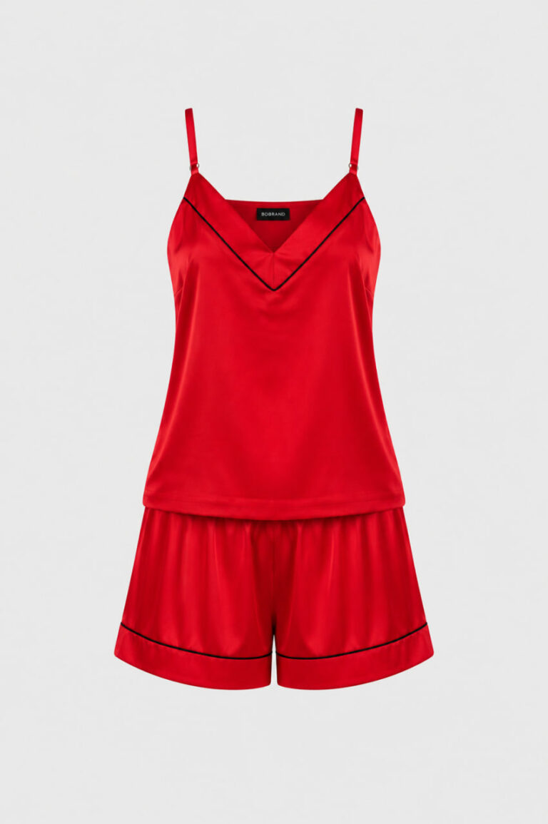 BOBRAND Women's Pajama Set in Red – Viscose – Shorts and Camisole
