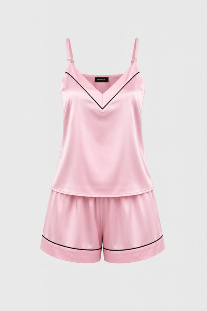 BOBRAND Women's Pajama Set in Pink – Viscose – Shorts and Camisole
