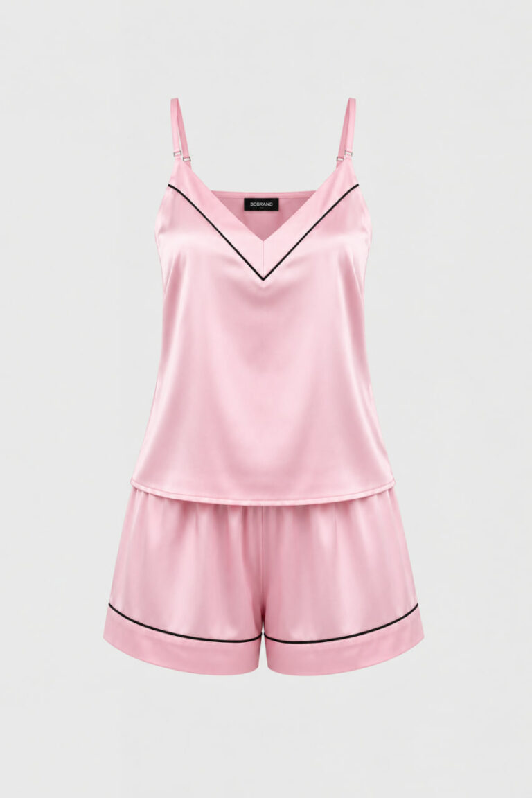 BOBRAND Women's Pajama Set in Pink – Viscose – Shorts and Camisole