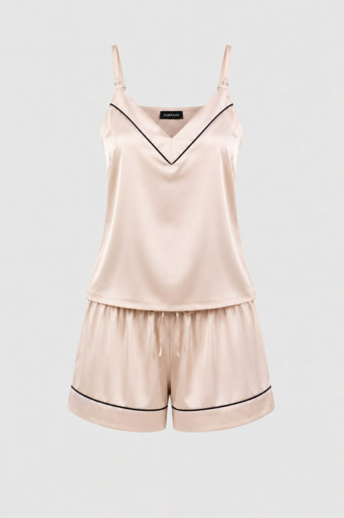 BOBRAND Women's Pajama Set in Beige – Viscose – Shorts and Camisole