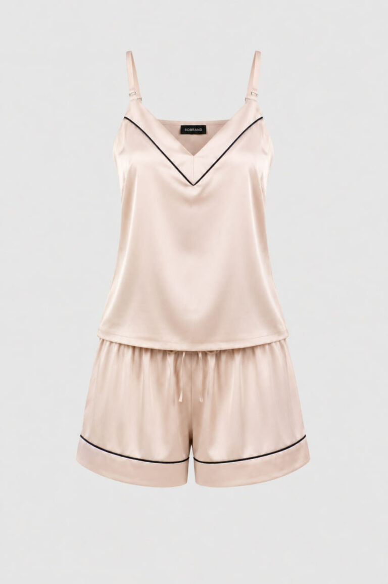 BOBRAND Women's Pajama Set in Beige – Viscose – Shorts and Camisole
