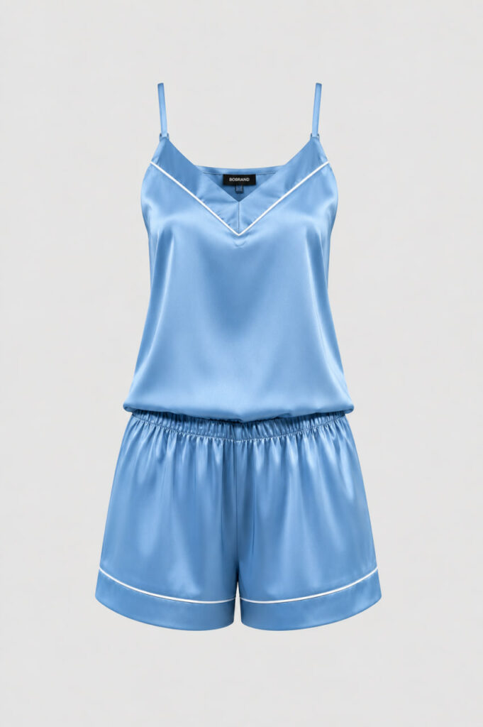 BOBRAND Women's Pajama Set in Light Blue – Viscose – Shorts and Camisole