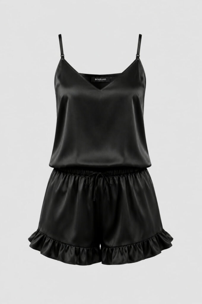 BOBRAND Women's Pajama Set in Black – Viscose – Shorts and Camisole