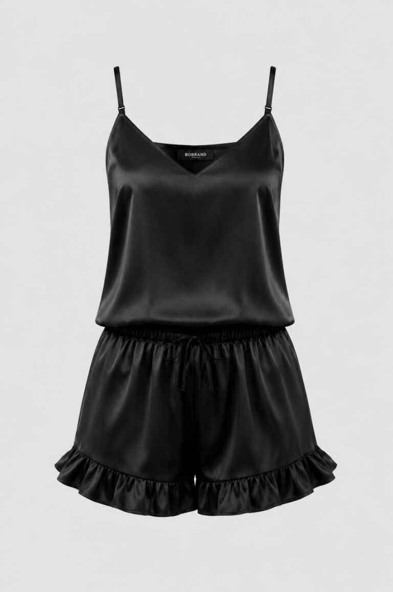BOBRAND Women's Pajama Set in Black – Viscose – Shorts and Camisole