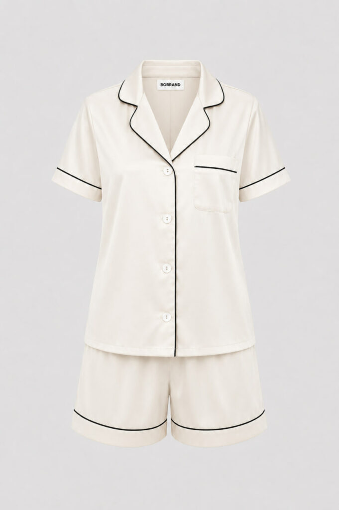 BOBRAND Women's Pajama Set in Ivory – Viscose – Top and Shorts