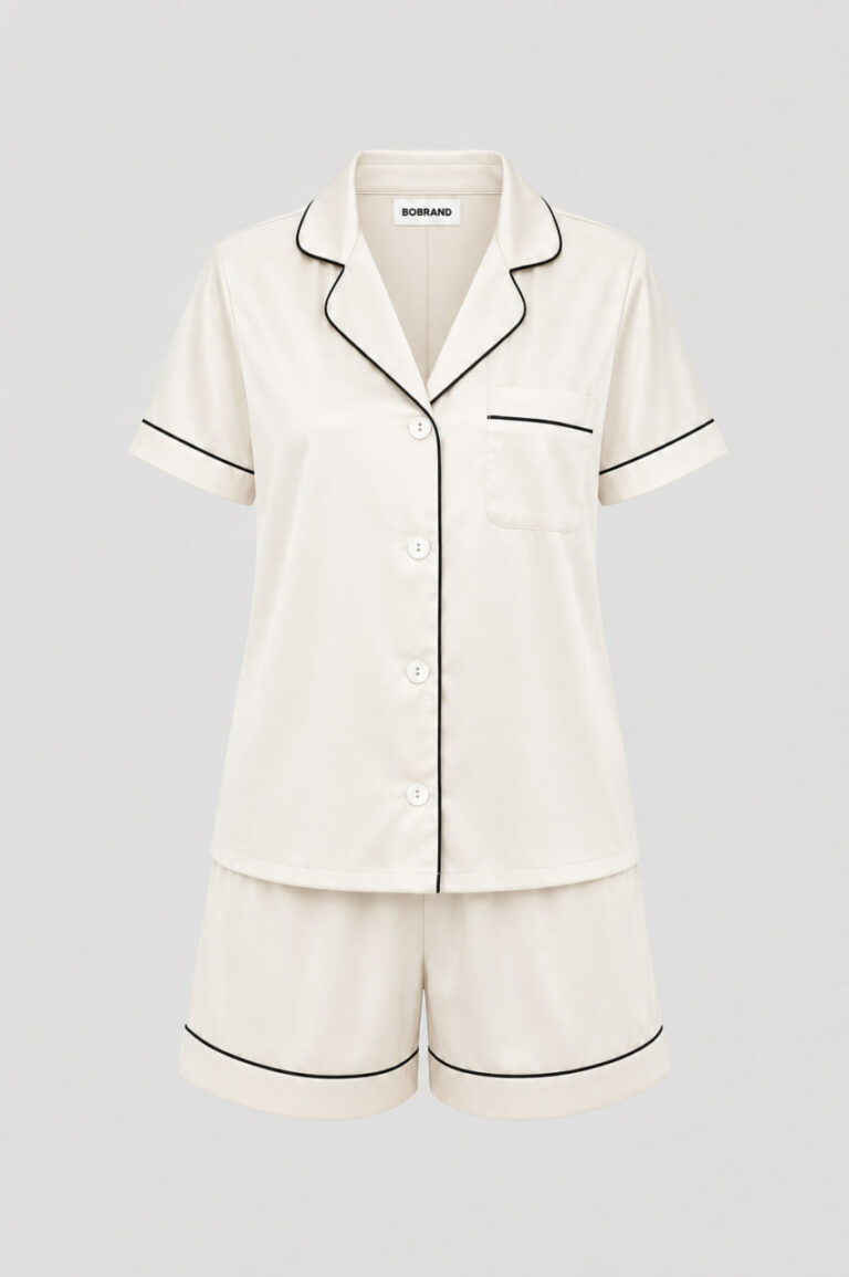 BOBRAND Women's Pajama Set in Ivory – Viscose – Top and Shorts