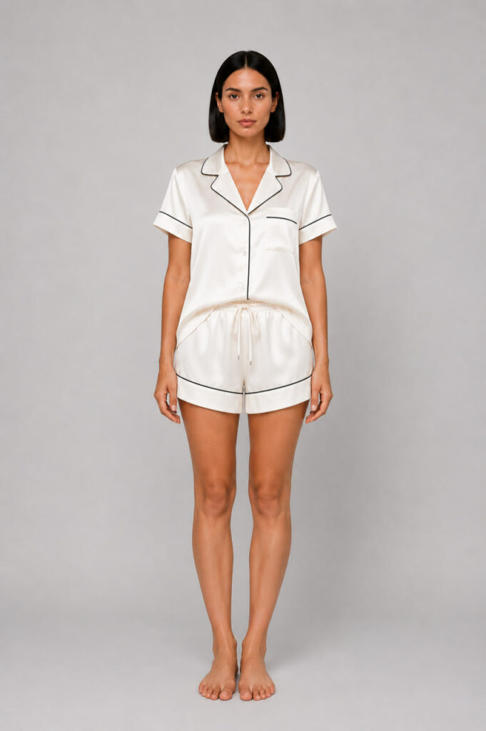 BOBRAND Women's Pajama Set in Ivory – Viscose – Top and Shorts - image 2