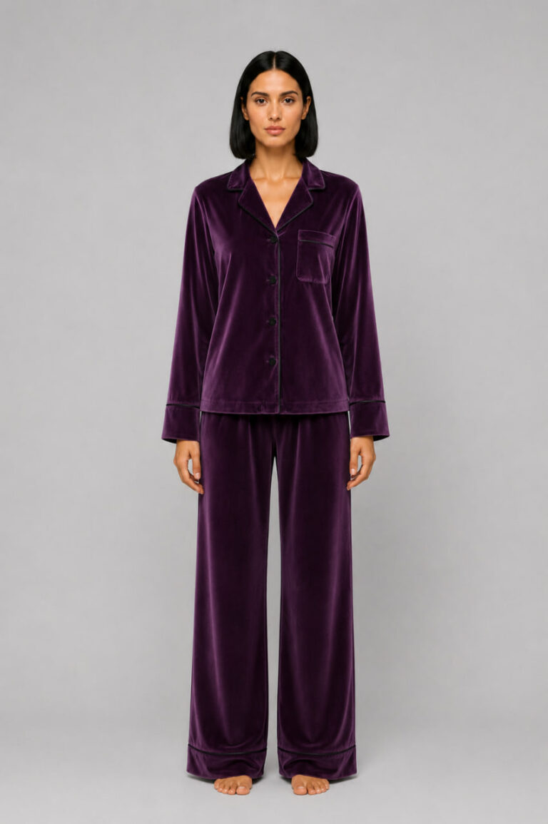 BOBRAND Women's Loungewear Set in Purple – Cotton Velour – Top and Pants - image 2