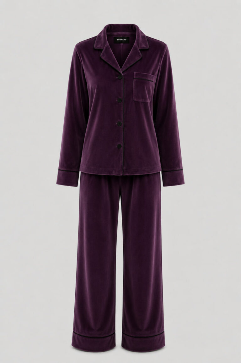 BOBRAND Women's Loungewear Set in Purple – Cotton Velour – Top and Pants