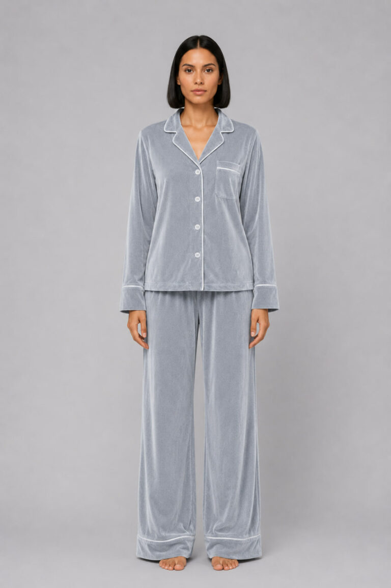 BOBRAND Women's Pajama Set in Gray – Cotton Velour – Top and Pants - image 2