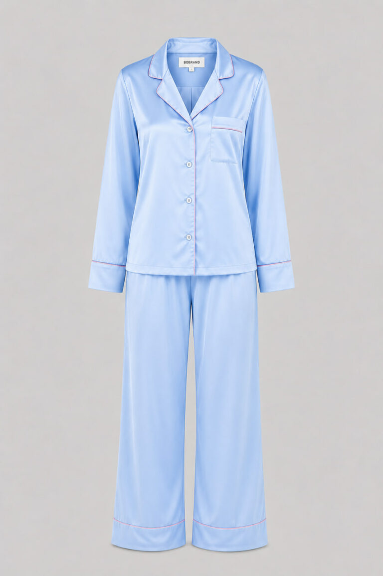 BOBRAND Women's Loungewear Set in Light Blue – Viscose – Top and Pants