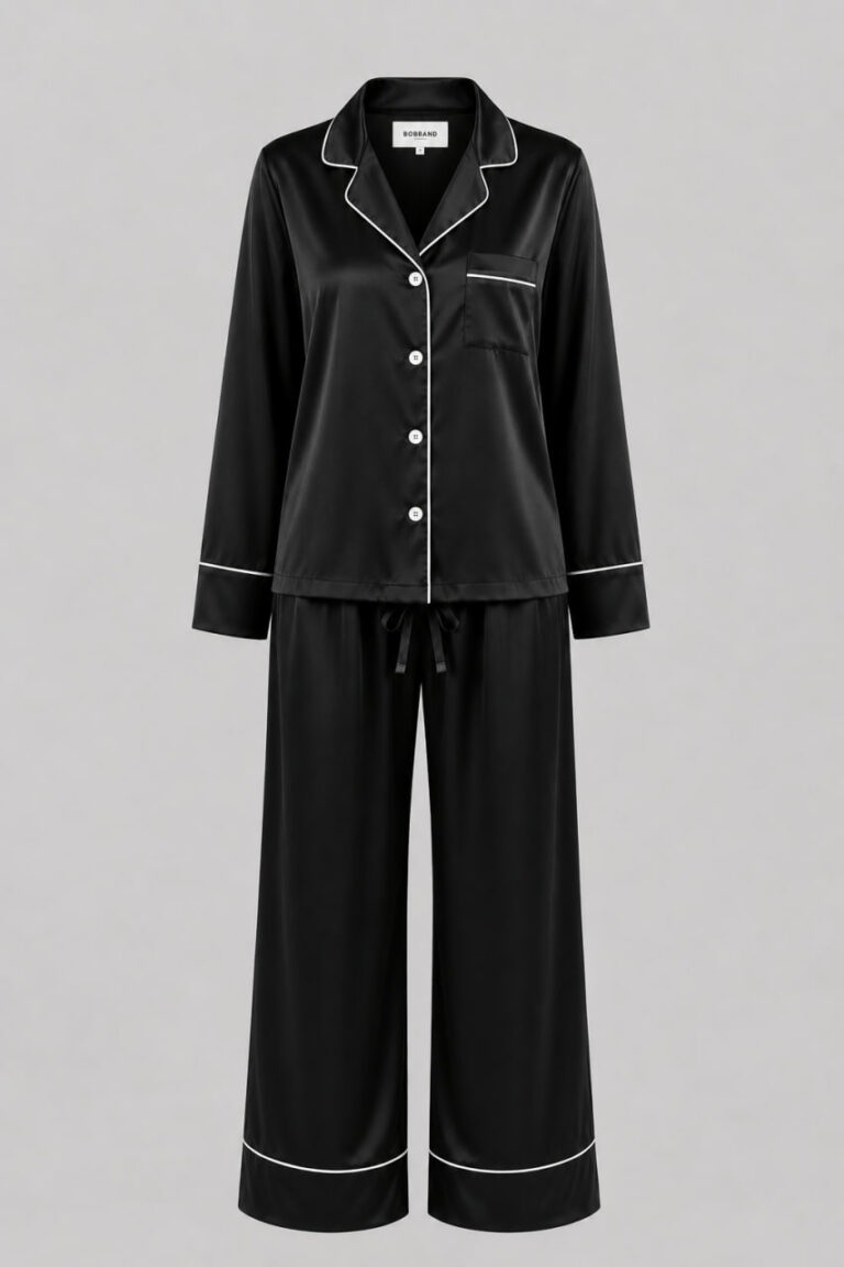 BOBRAND Women's Pajama Set in Black – Viscose – Top and Pants