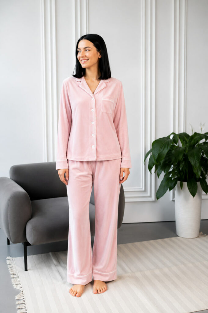 BOBRAND Women's Loungewear Set in Burgundy – Cotton Velour – Top and Pants - image 2