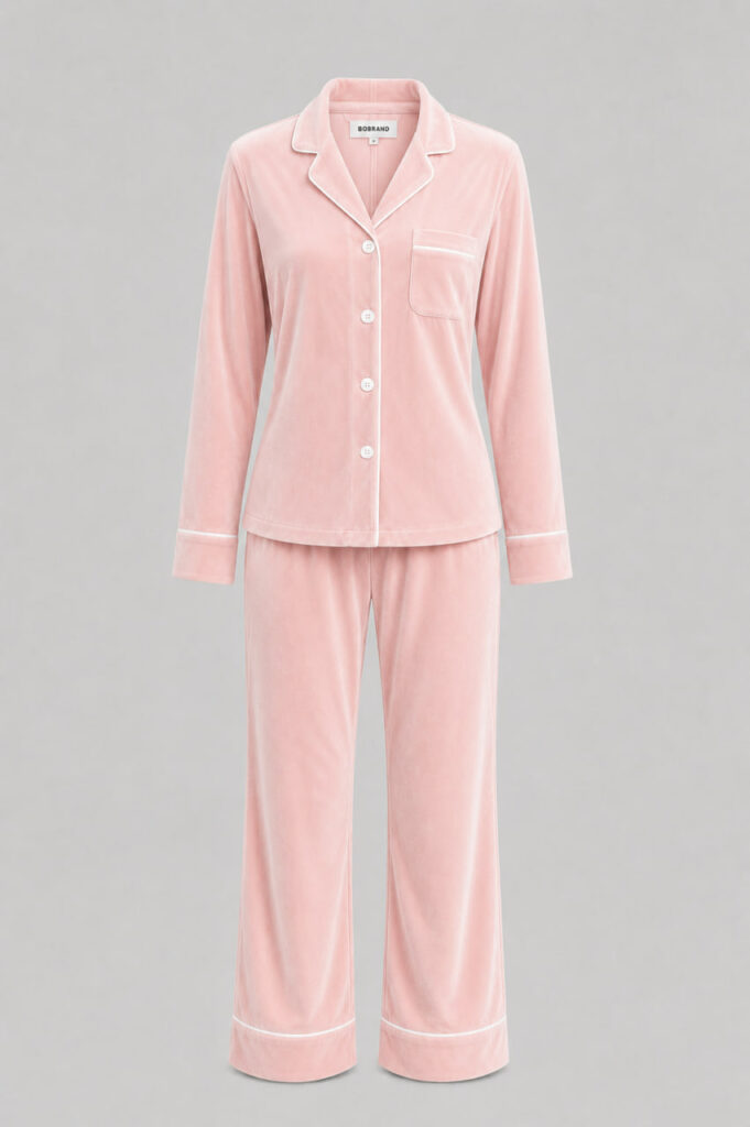 BOBRAND Women's Loungewear Set in Burgundy – Cotton Velour – Top and Pants