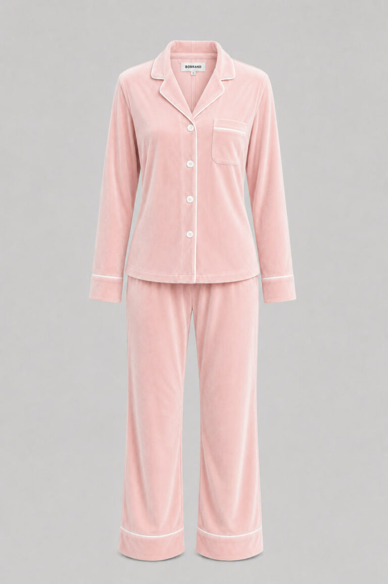 BOBRAND Women's Loungewear Set in Burgundy – Cotton Velour – Top and Pants