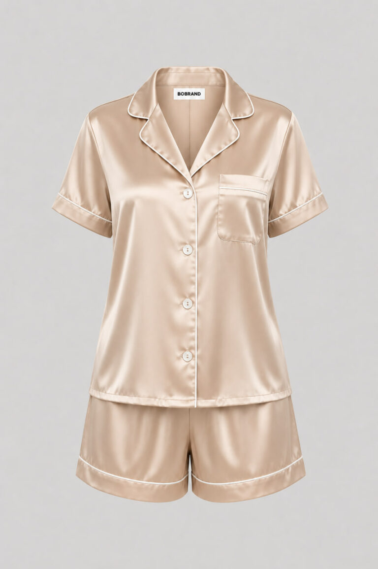 BOBRAND Women's Pajama Set in Beige – Viscose – Top and Shorts