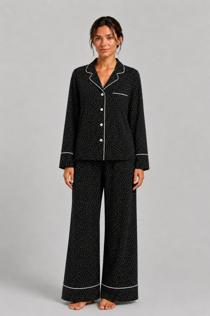 BOBRAND Women's Pajama Set in Black – Viscose, Polka Dot – Top and Pants - image 2