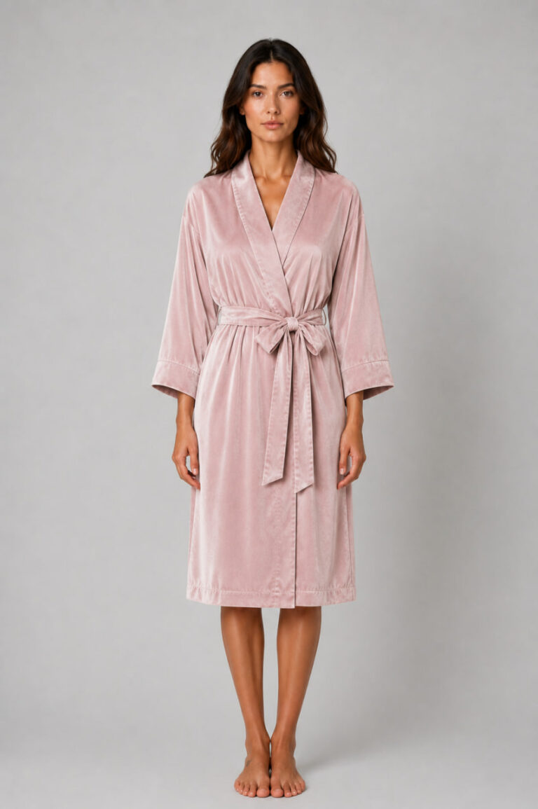 BOBRAND Women's Robe in Powder Pink – Cotton Velour - image 2