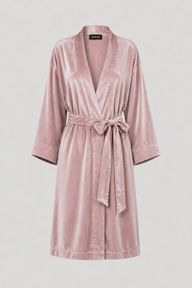 BOBRAND Women's Robe in Powder Pink – Cotton Velour