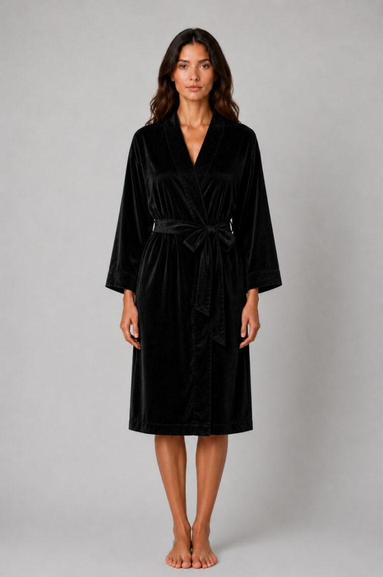 BOBRAND Women's Robe in Black – Cotton Velour - image 2
