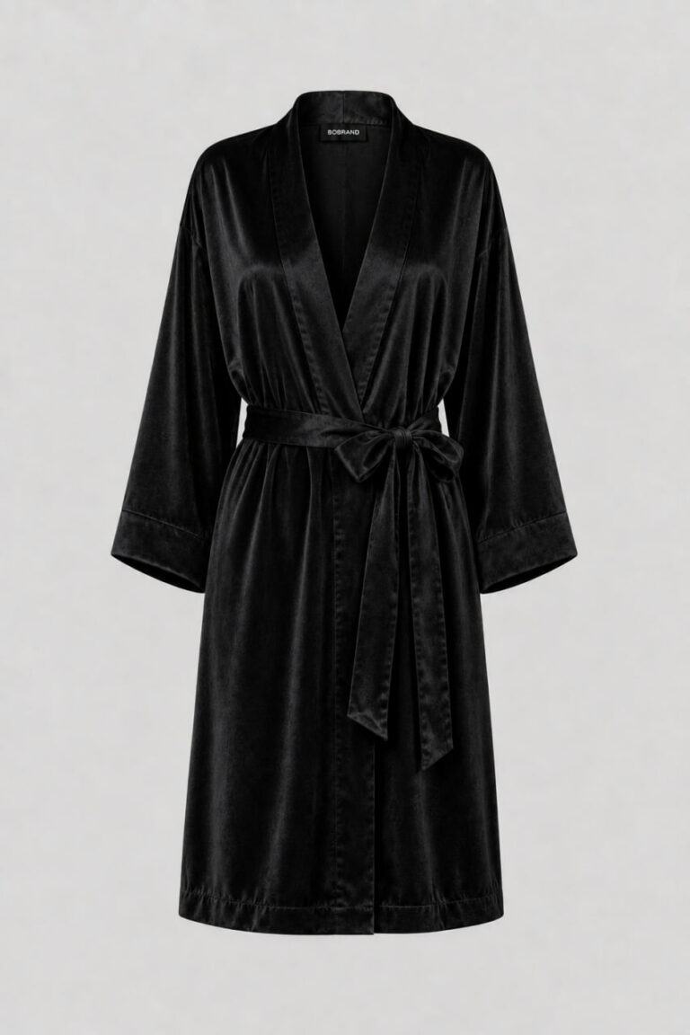 BOBRAND Women's Robe in Black – Cotton Velour
