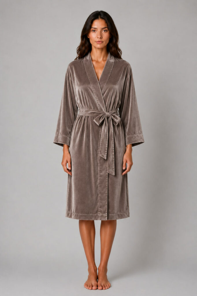 BOBRAND Women's Robe in Brown – Cotton Velour - image 2